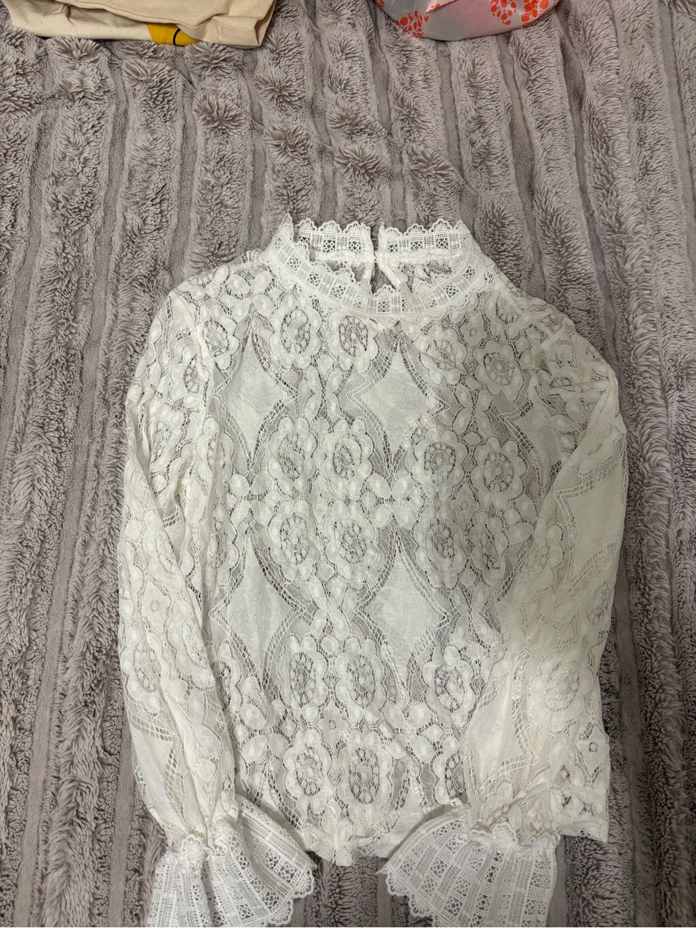 Lace Long-Sleeve High Neck Blouse - Cream